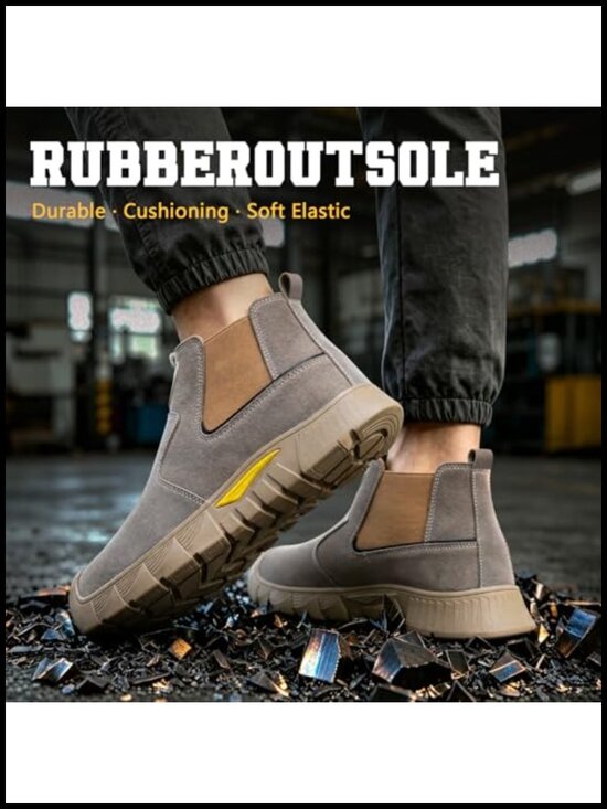 Steel Toe Slip On Work Boots Men Welding Construction Safety Shoes Suede main image 4